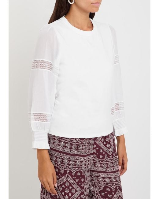 Veronica Beard White Bellamie Lace-Trim Stretch-Cotton Top