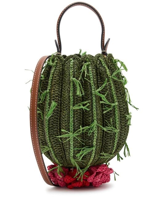 Anya Hindmarch Green Cactus Raffia And Leather Cross-Body Bag