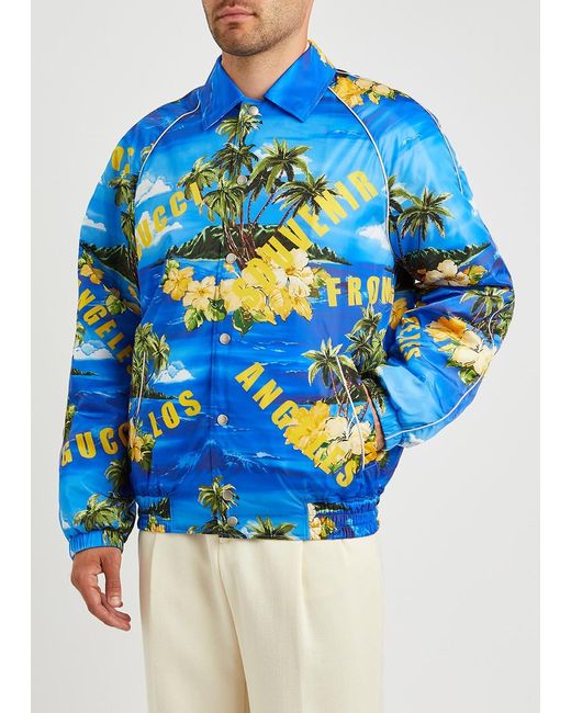 Gucci Blue Printed Padded Shell Bomber Jacket, , Bomber Jacket for men