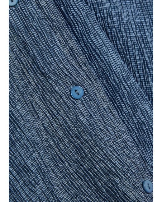 Eileen Fisher Blue Crinkled Sleeveless Woven Shirt