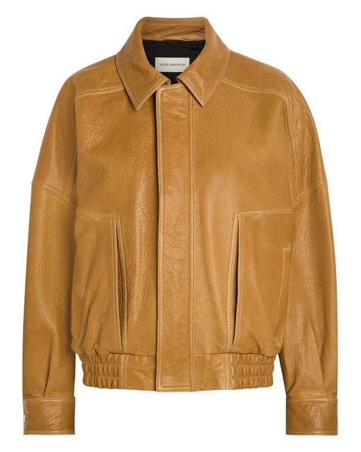 Nour Hammour Brown Dalma Grained Leather Jacket