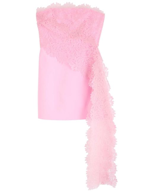 David Koma Lace-Embellished Crepe Mini Dress in Pink | Lyst David Koma Lace-Embellished Crepe Mini Dress in Pink | Lyst
