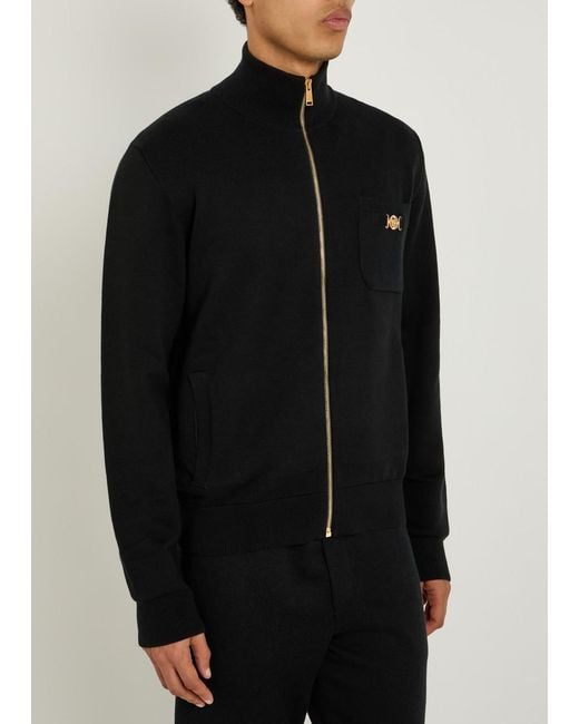 Versace Black Zip-Through Cotton And Cashmere-Blend Jumper for men