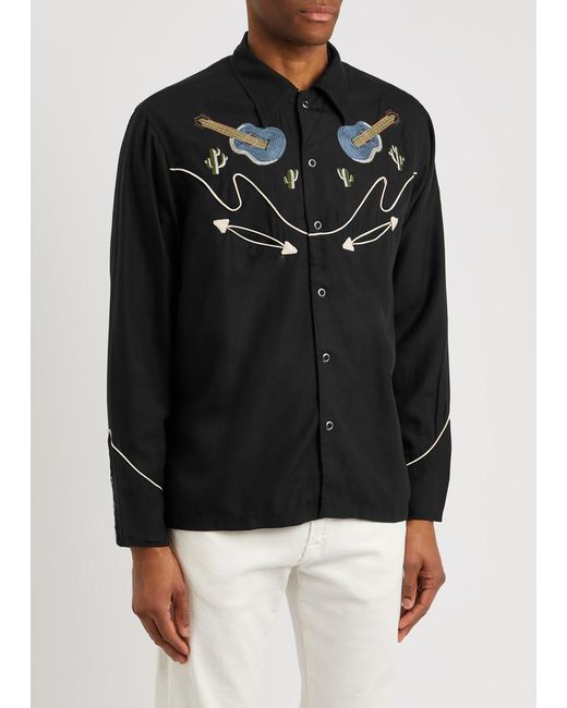 Nudie Jeans Black Gonzo Embroidered Shirt for men