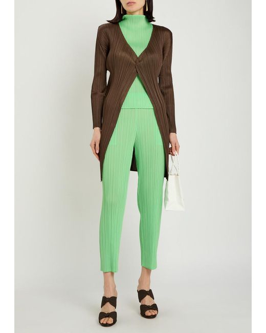 Pleats Please Issey Miyake Brown Pleated Woven Coat