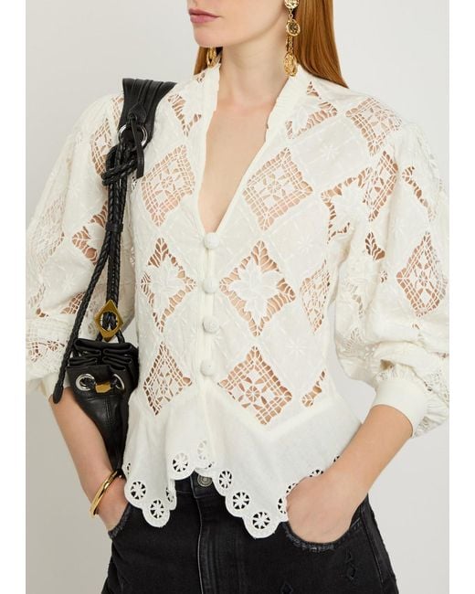 Isabel Marant White Nina Cutwork-Embroidery Cotton And Linen-Blend Blouse