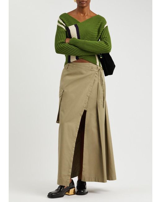 Dries Van Noten Natural Skilt Cotton Maxi Wrap Skirt