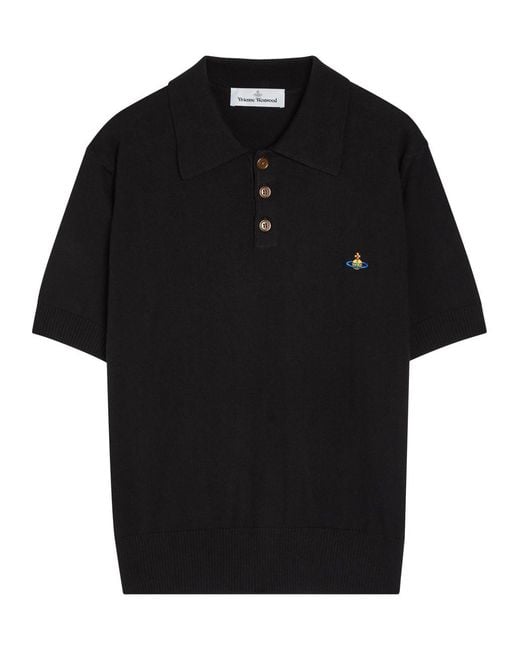 Vivienne Westwood Black Logo-Embroidered Wool And Cashmere-Blend Polo Shirt for men