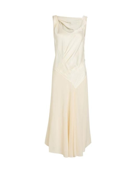 Victoria Beckham White Lace-Trim Satin Midi Dress