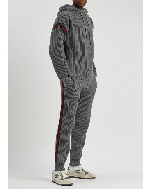 Gucci Gray Striped Ribbed Wool-blend Sweatpants for men