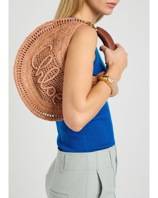 Chloé Brown Summer Banana Logo Raffia Shoulder Bag