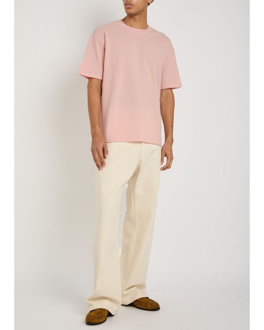Saint Laurent Pink Logo-Embroidered Piqué Cotton-Blend T-Shirt for men