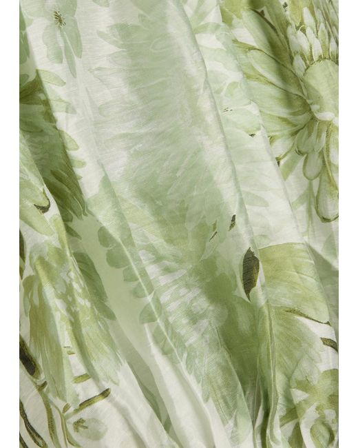 Aje. Green Reflector Floral-Print Woven Midi Shirt Dress