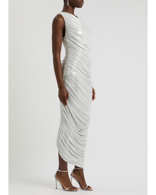 Norma Kamali White Diana Metallic Stretch-Jersey Maxi Dress