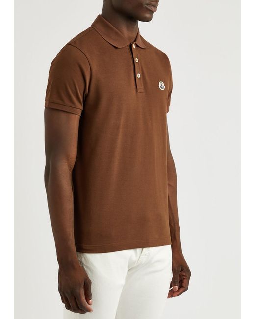 Moncler Brown Logo Piqué Cotton Polo Shirt for men