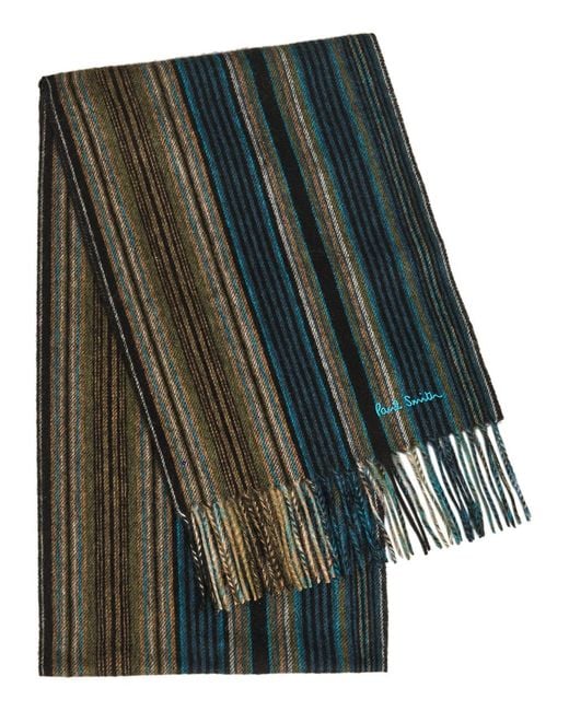 Paul Smith Gray Trent Striped Logo-Embroidered Wool Scarf for men