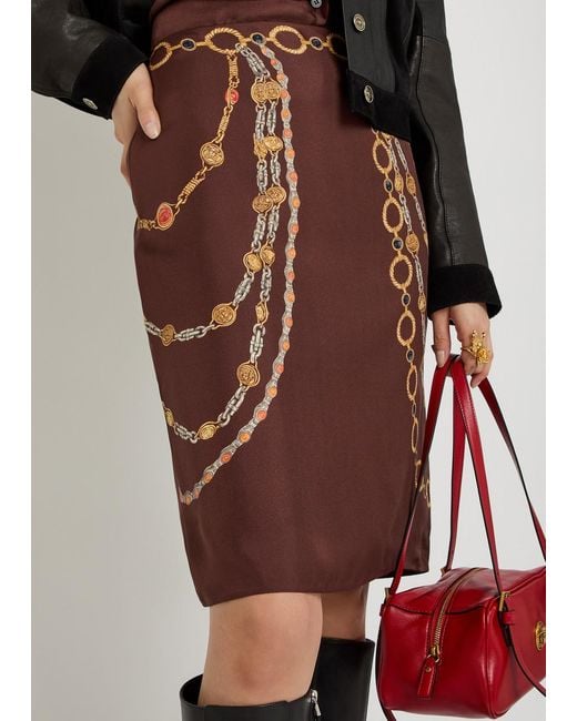 Versace Brown Printed Silk Midi Skirt
