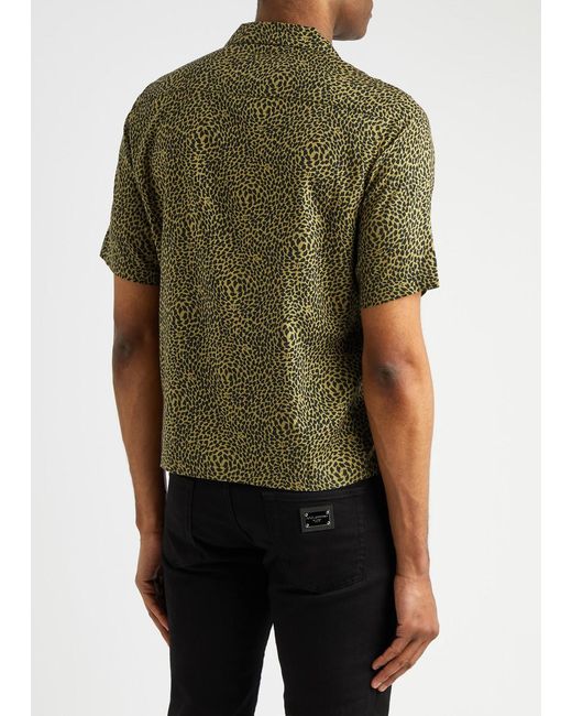 Saint Laurent Green Leopard-print Jersey Shirt for men