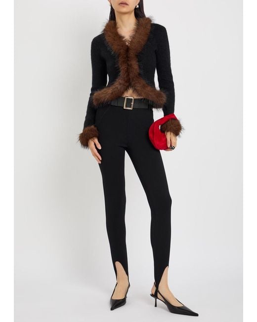 Self-Portrait Black Stirrup Belted Knit Leggings