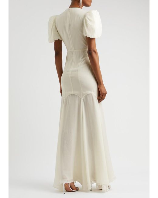 De La Vali White Agua Silk-Chiffon Maxi Dress