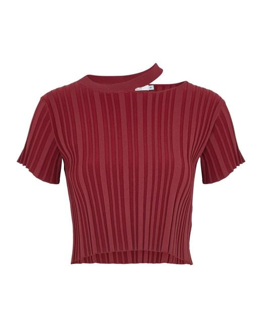 Ph5 Red Allison Ribbed Stretch-Knit Top