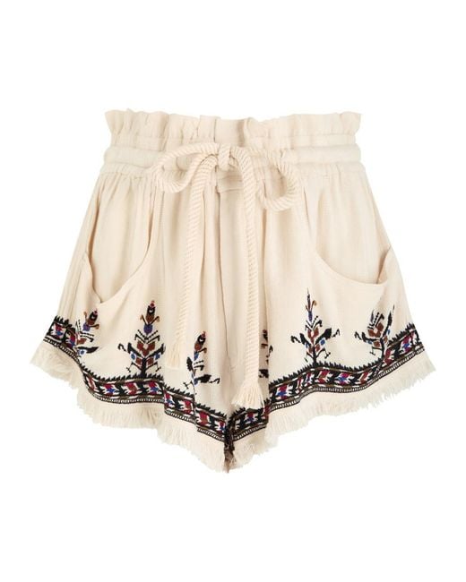 Isabel Marant Natural Kriss Embroidered Woven Shorts