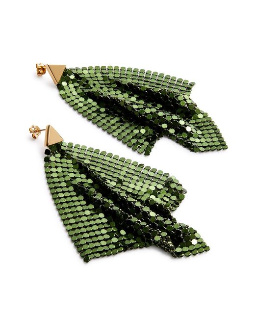 Rabanne Green Pixel Flow Chainmail Drop Earrings