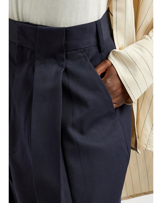 MERYLL ROGGE Blue Pleated Wide-Leg Twill Trousers