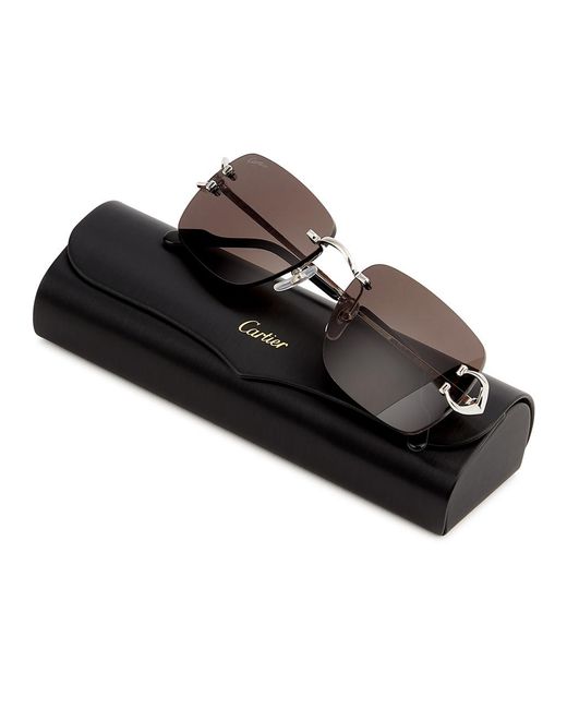 Cartier Brown Signature C De Rimless Rectangle-Frame Sunglasses for men