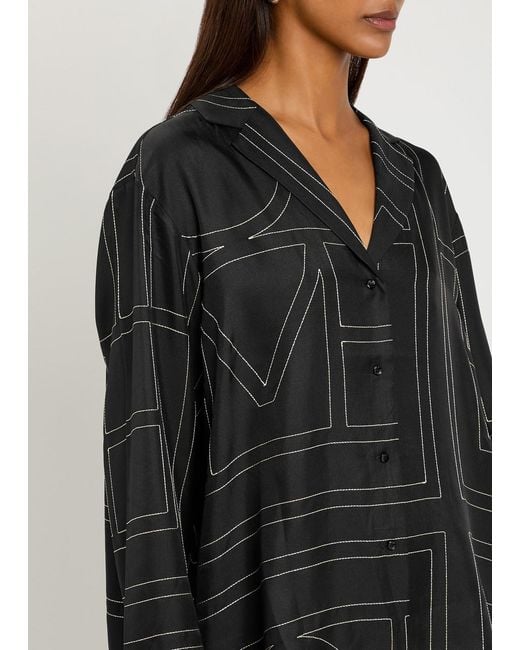 Totême Black Logo-Embroidered Silk-Satin Shirt