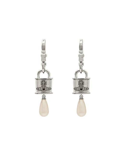 Vivienne Westwood White Celestia Small Padlock Drop Earrings