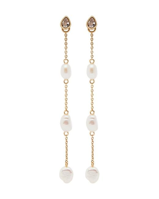 Astrid & Miyu White Embellished 18Kt-Plated Drop Earrings