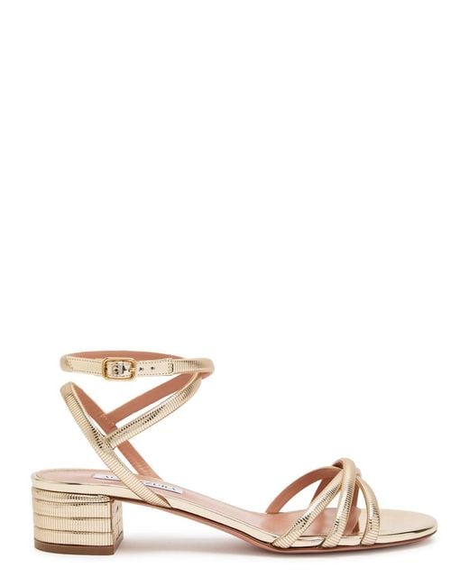 Aquazzura Natural Heatwave 35 Ribbed Metallic Sandals