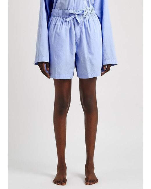 Tekla Blue Poplin Pyjama Shorts for men
