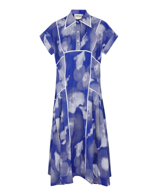 LOVEBIRDS Blue Printed Cotton Midi Dress