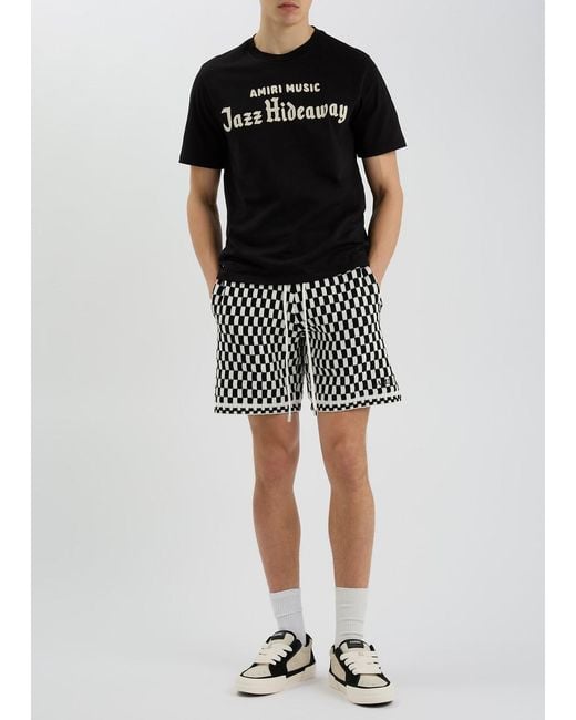 Amiri Black Checked-Intarsia Wool-Blend Shorts for men