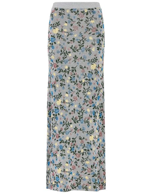 Rabanne Gray Glittered Floral-jacquard Knitted Midi Skirt
