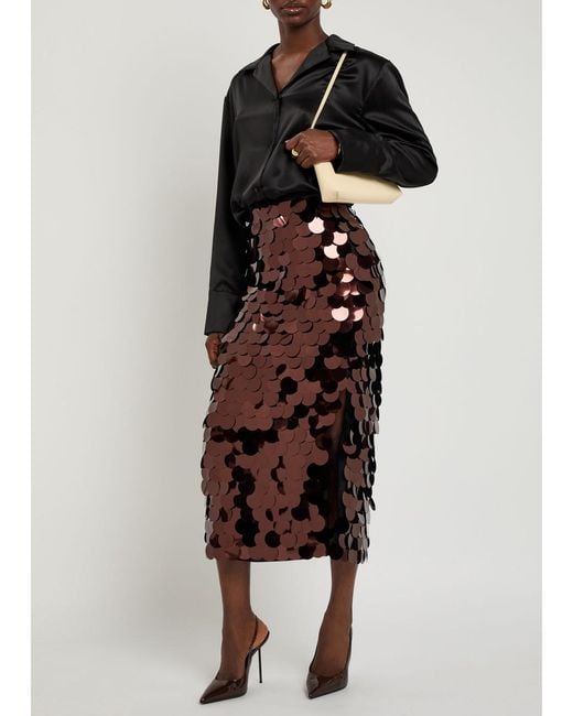 Roksanda Brown Halin Embellished Midi Mesh Skirt