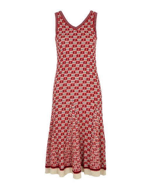 Wales Bonner Red Soar Checked Knitted Cotton Midi Dress