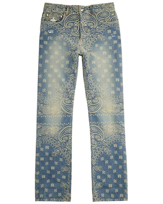Amiri Blue Bandana-jacquard Straight-leg Jeans for men