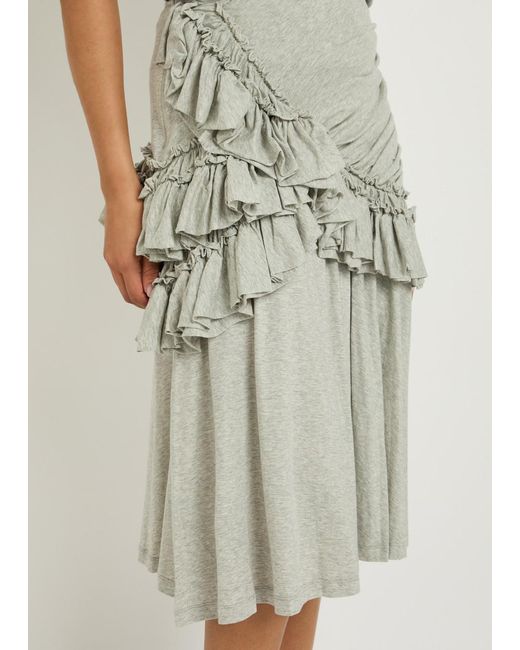 Dries Van Noten Natural Humairah Ruched Cotton Midi Skirt