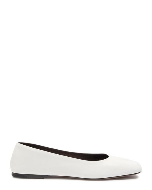 The Row White Square Grained-Leather Ballet Flats