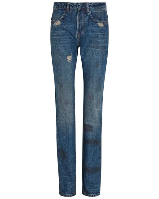 AARON ESH Blue Distressed Slim Straight-Leg Jeans