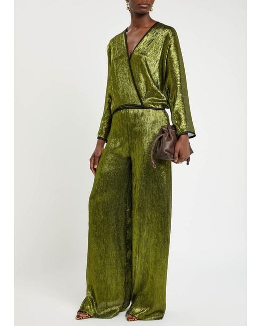 Forte_forte Green Lamé Voile Trousers
