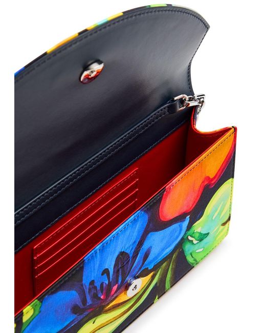 Christian Louboutin Blue Floral-Print Satin-Crepe Clutch