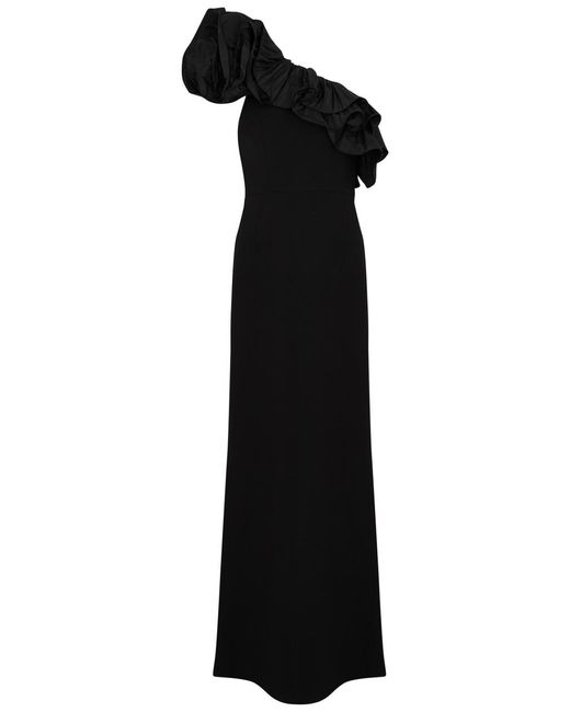 Rebecca Vallance Black Chloe Ruffle-trimmed One-shoulder Gown