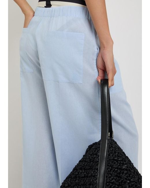 Totême  Blue Wide-Leg Cotton And Linen-Blend Trousers