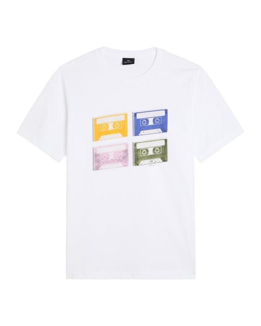 Paul Smith White Tapes Printed Cotton T-Shirt for men
