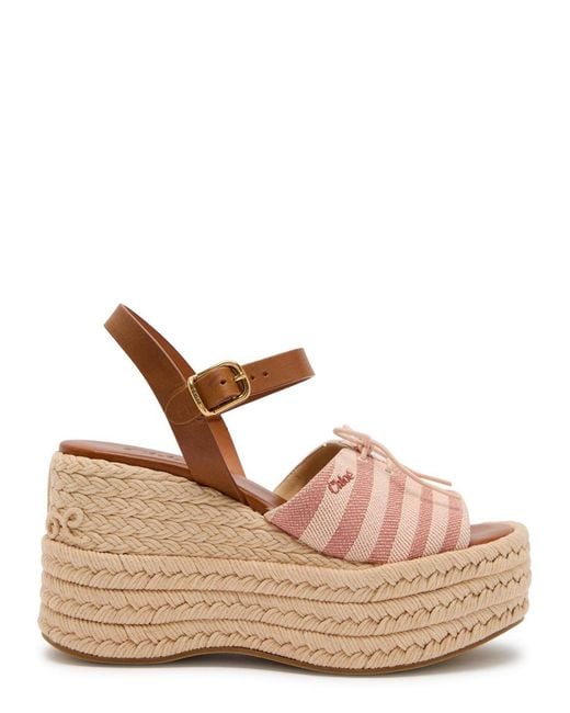 Chloé Natural Isla Striped Woven And Leather Wedge Sandals
