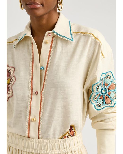 Zimmermann Natural Ottie Doily Crochet-Panelled Cotton Shirt